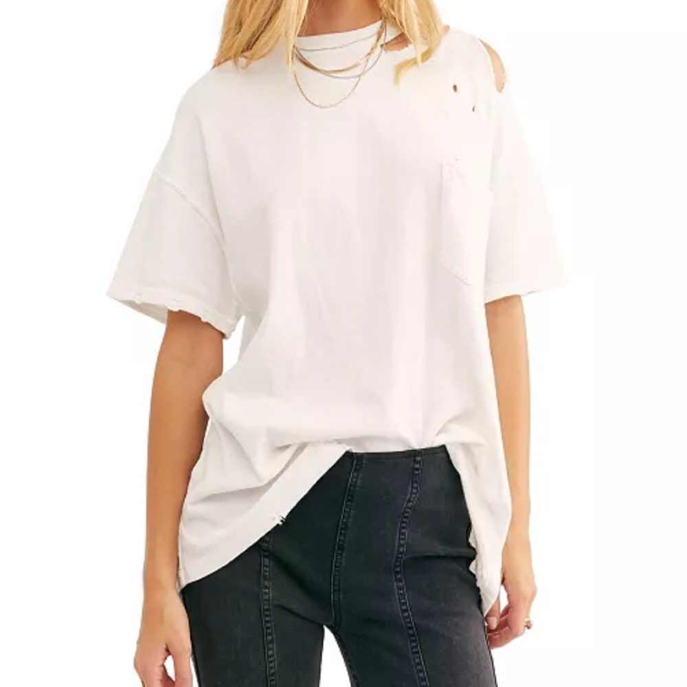 Free People White Short Sleeve Tee